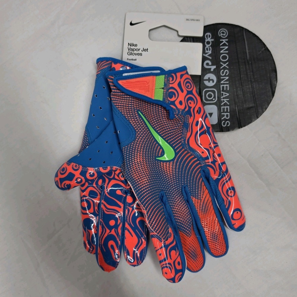 Nike Adult Vapor Jet 8.0 Energy Football Gloves Blue Neon Orange Men's Size XXXL